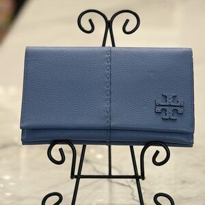 Tory Burch McGraw Crossbody Wallet Same Day Shipping Bluewood Color see video